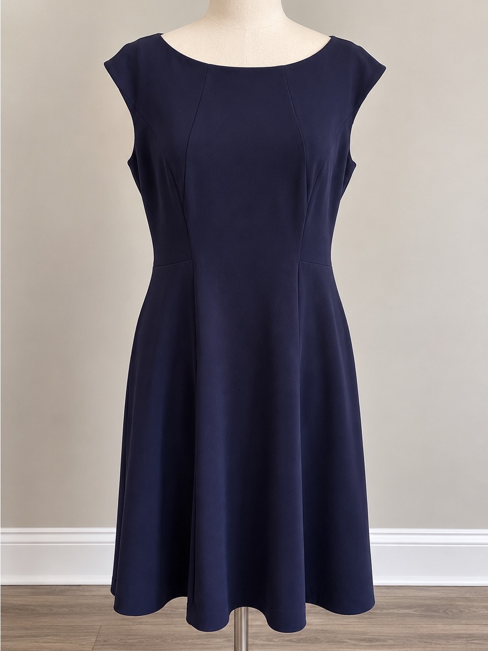 Calvin Klein Navy Cap-Sleeve A-Line Dress